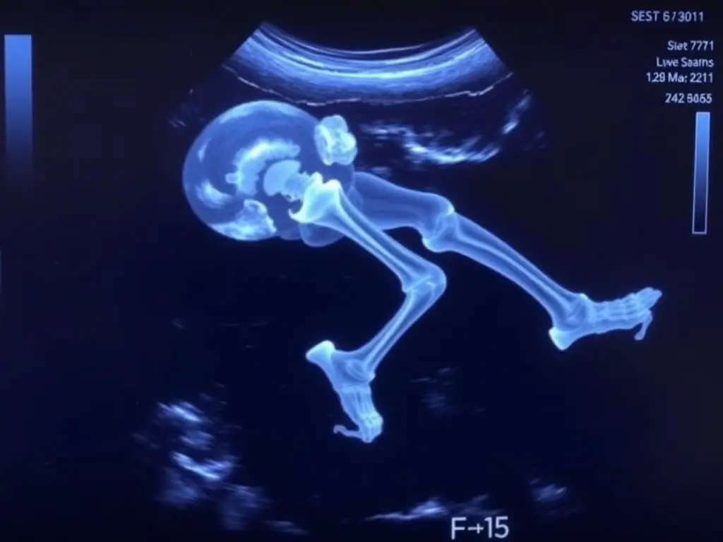 An ultrasound image showcasing the fetal musculoskeletal system, demonstrating the diagnostic capabilities taught in Module 3 of the DIMEFET diploma program.