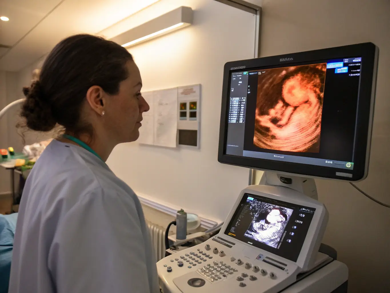 A detailed close-up ultrasound image of a fetus, illustrating the advanced diagnostic capabilities that students will develop through the DIMEFET diploma program.